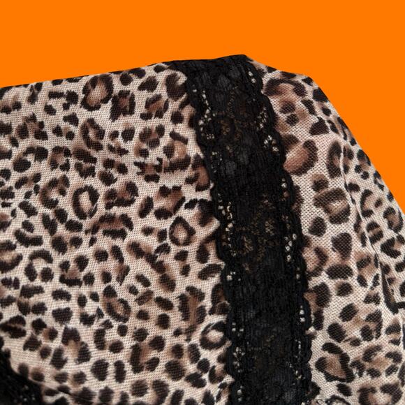 00's vintage leopard mesh black lace y2k bodycon tank top XL - Picture 7 of 8